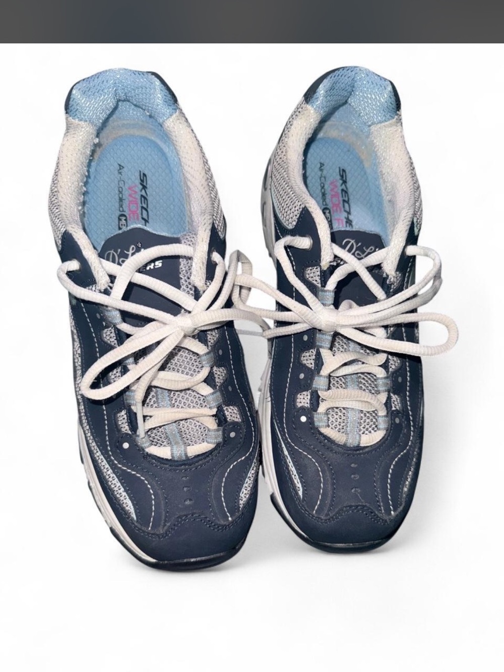 Skechers Women's Navy and White Athletic Sneakers with Light Blue Insole
